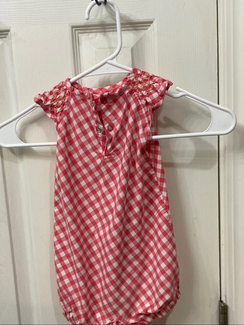 Carter's Red and White Gingham Baby Romper with Flower Stitch